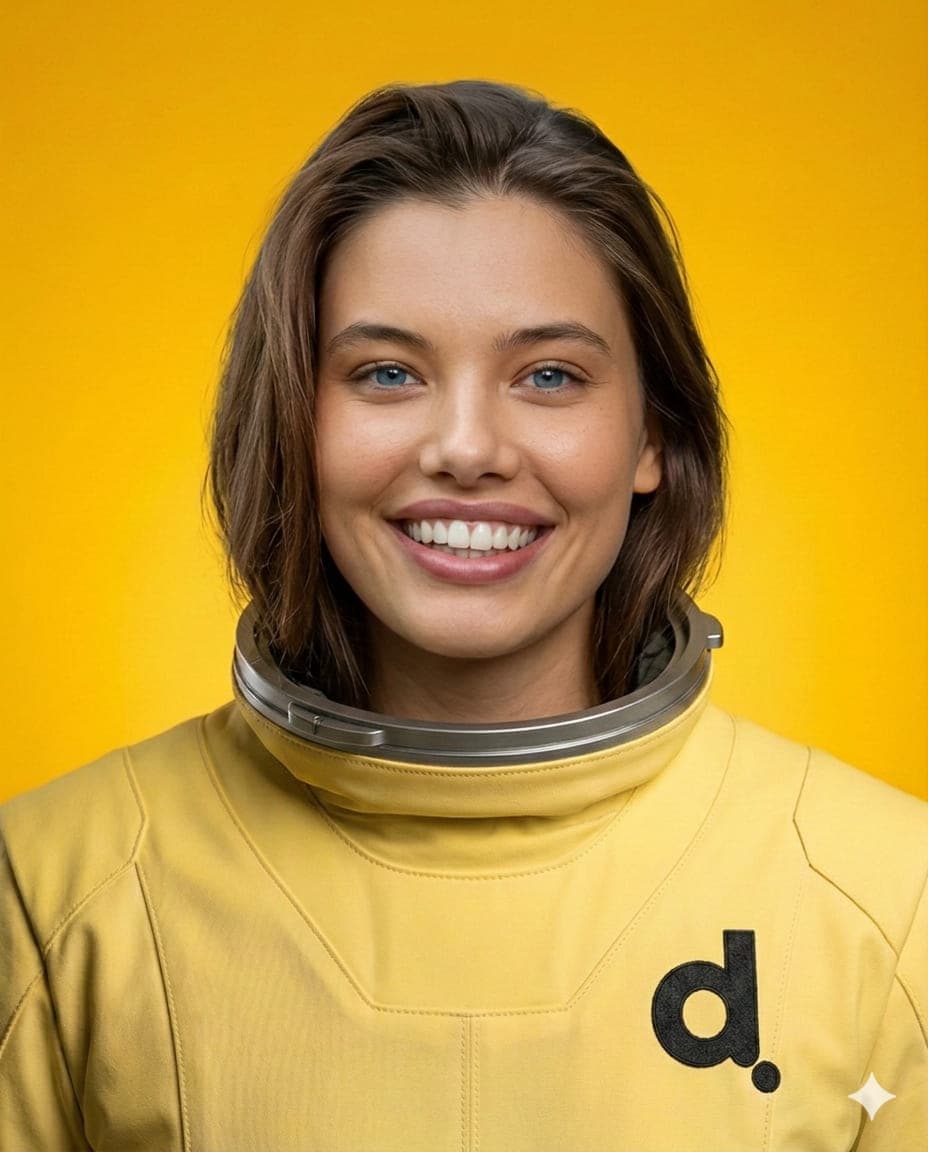 Evelyn Nordström, Chef för konsultverksamheten på Digitalenta. Porträttfoto där rymddräkt och bakgrund är inmonterade med AI.