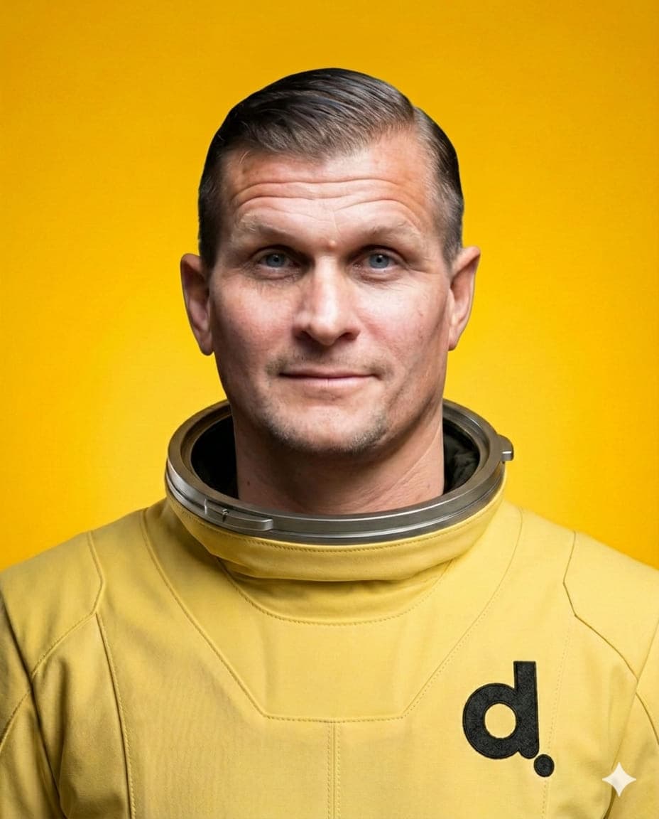 Rufus Lidman, Exekutiv styrelseledamot på Digitalenta. Porträttfoto där rymddräkt och bakgrund är inmonterade med AI.