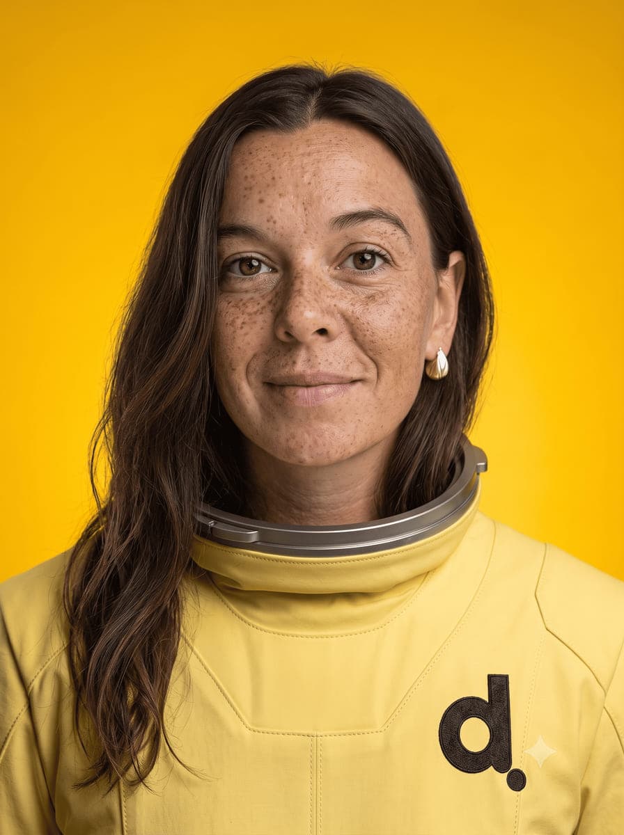 Therese Stridh, Rekryterare på Digitalenta. Porträttfoto där rymddräkt och bakgrund är inmonterade med AI.