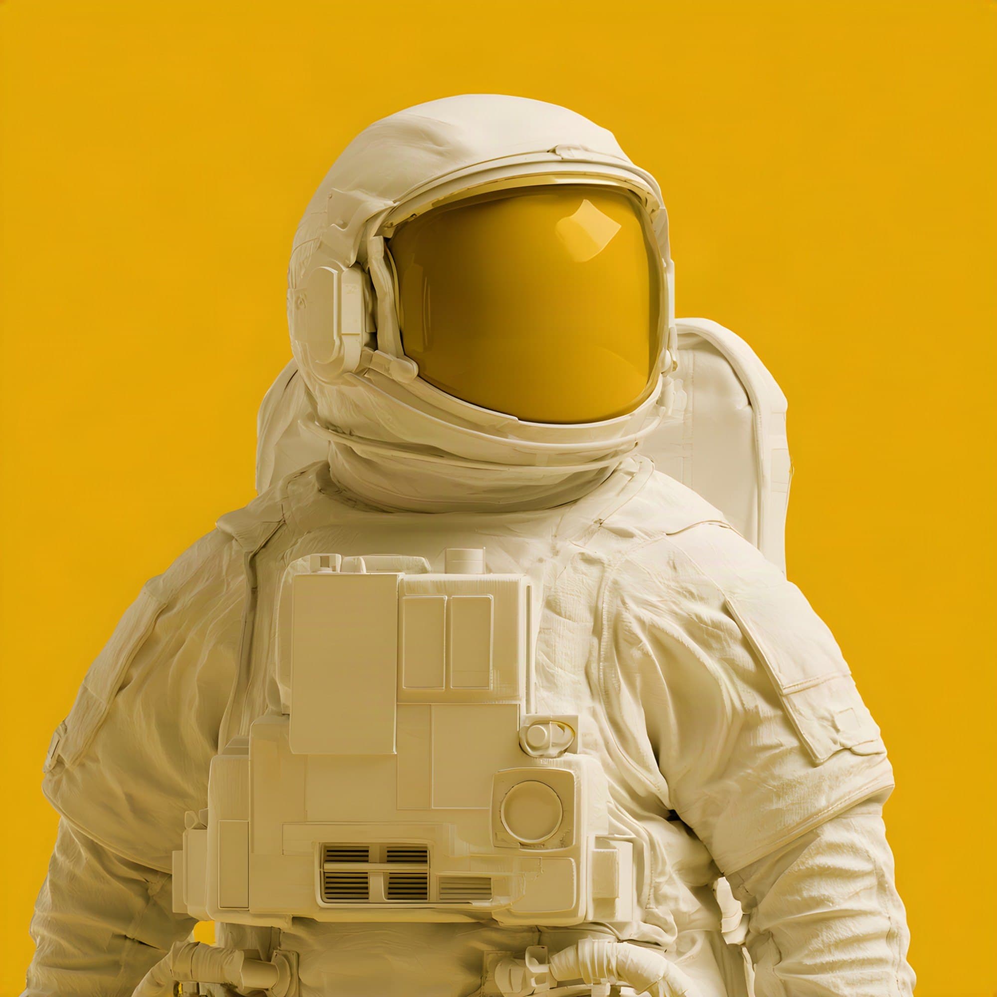 Astronaut i vit rymddräkt mot gul bakgrund, Digitalenta